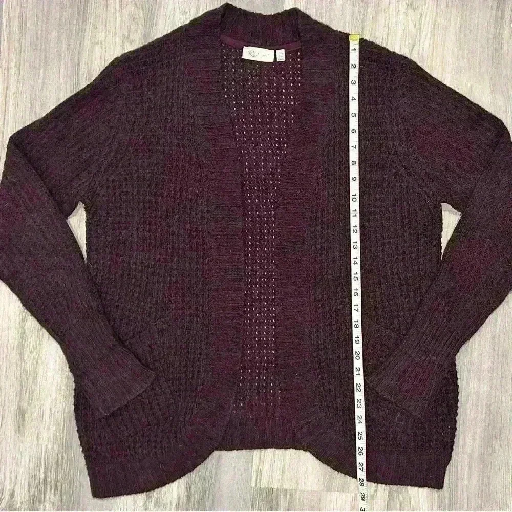 Stitch Fix RD Style Chunky Knit Open Cardigan Sweater Pockets Burgundy Size L